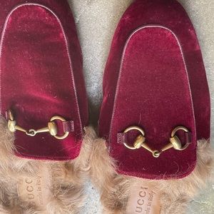 gucci princetown red velvet fur loafer slipper Women’s size 5 UK 35 men’s size 7